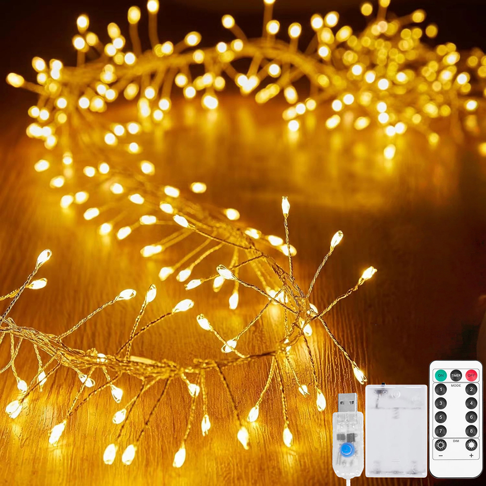 Feuerwerkskörper-Weberei, LED-Lichterkette, 5 V DC, USB, Batterieleistung, Fernbedienung, Lichterkette für Weihnachten, Hochzeit, Geburtstag, Dekoration