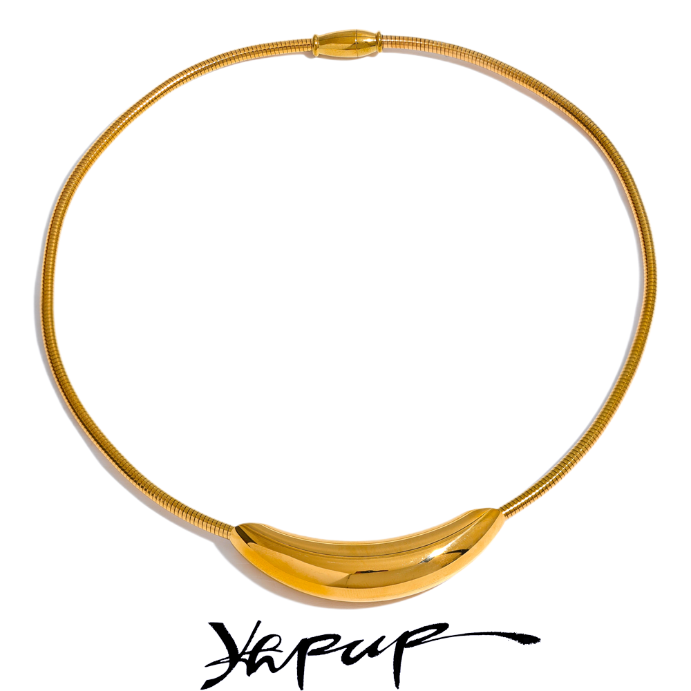 Yhpup กันน้ําสแตนเลสยอดนิยม Choker สร้อยคอผู้หญิงงบโลหะ 18K Gold Plated แฟชั่นอินเทรนด์เครื่องประดับ