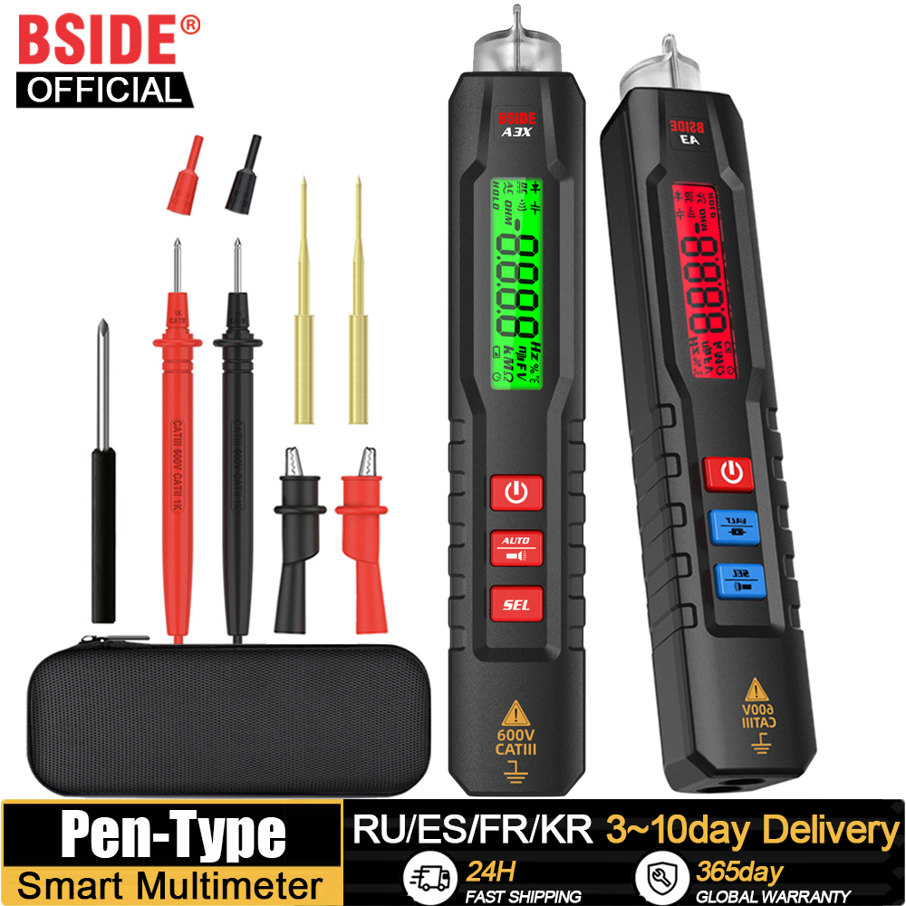 BSIDE Kỹ Thuật Số Thông Minh Đồng Hồ Đo Vạn Năng A3X Loại Bút Bút Thử Vôn Kế DC Điện Áp AC Điện Dung Ohm Hz Diode Tính Liên Tục NCV Sống Thử Nghiệm