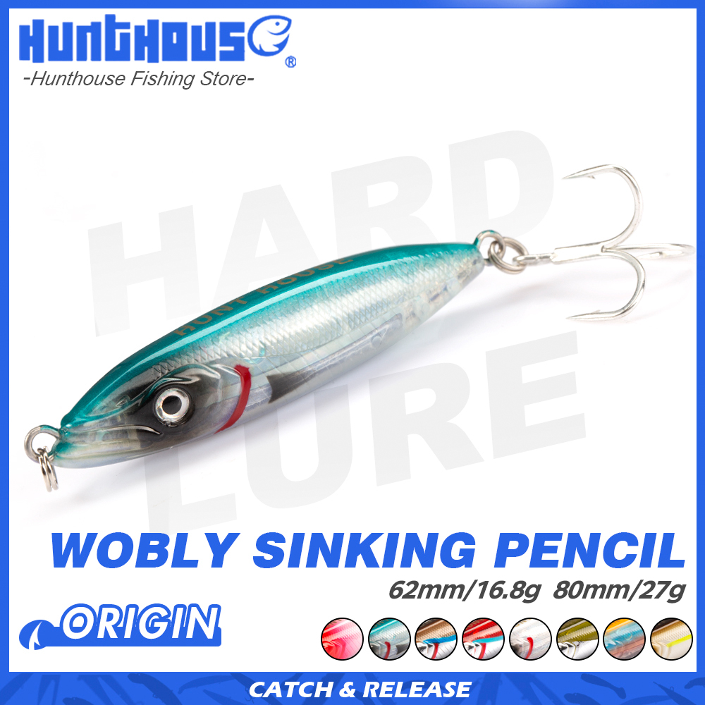 Hunthouse Wobly ดินสอตกปลา Lure Sinking ช้า Wobblers Hard เหยื่อ Trolling 62 มม.80 มม.น้ําเค็มสําหรับปลาเทราท์ Seabass Tackle