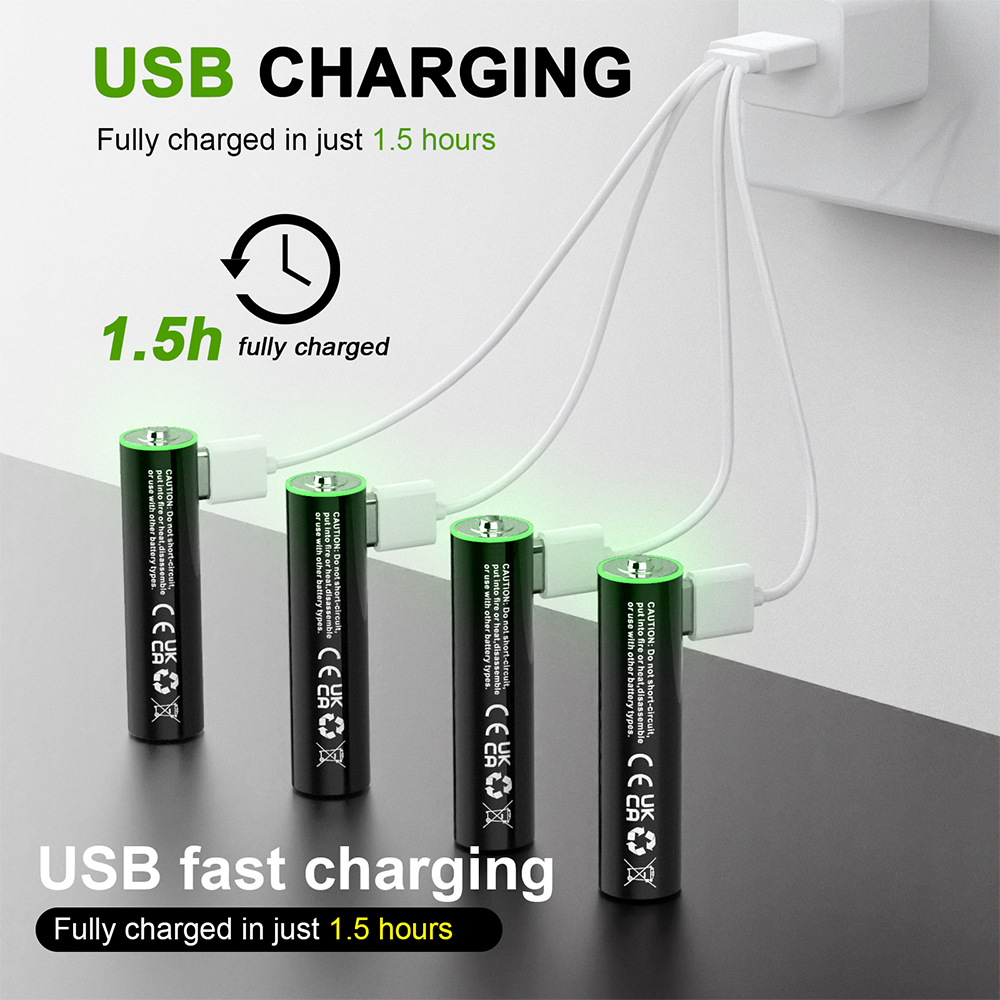 CITYORK 1,5 V USB AAA wiederaufladbare Lithiumbatterie 1,5 V 3 A AAA USB-Lade-Li-Ionen-Batterien mit USB-Kabel für Fernbedienung