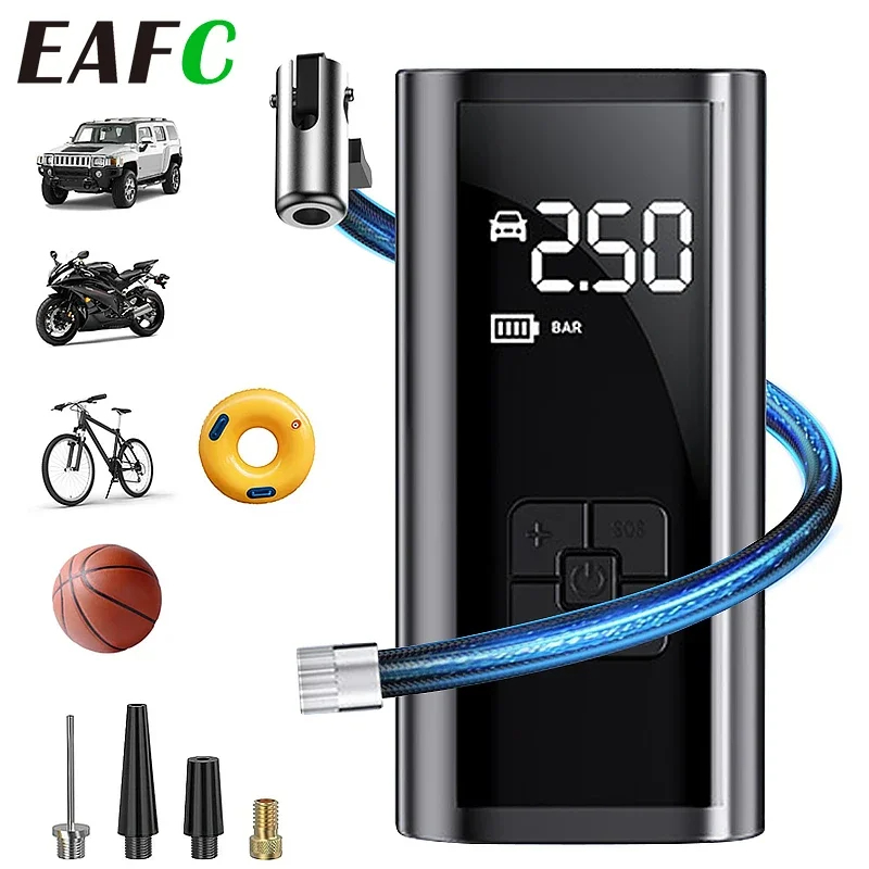 EADavid-Pompe à air portable sans fil pour voiture, compresseur d'air, gonfleur électrique pour vélo, écran numérique LCD, Hurcycles