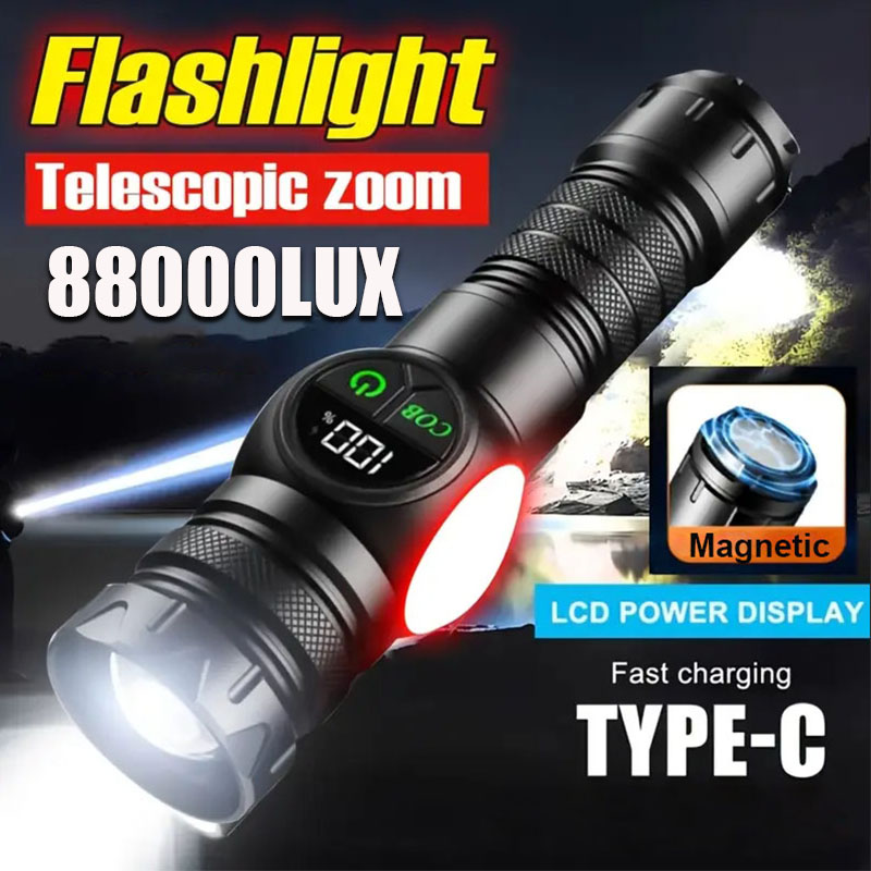 LED-zaklamp 5 verlichtingsmodi COB rood zijlicht met magneet Oplaadbare USB-zaklamp Ingebouwde batterij voor wandelen
