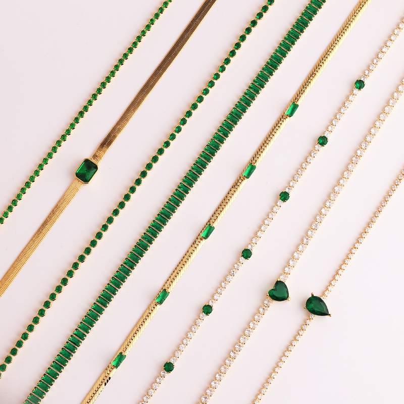 Nuevo colgante de corazón 5A CZ helado verde CZ collar de tenis para mujer novia regalo de San Valentín joyería de moda bisutería