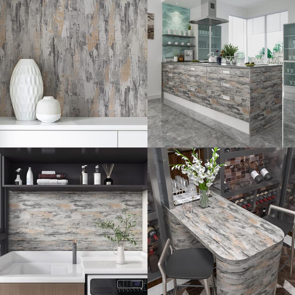Large Concrete Look Contact Paper - 24x708 Stained Cement Wallpaper, Extra Thick and Durable for Decorative Sticker Use