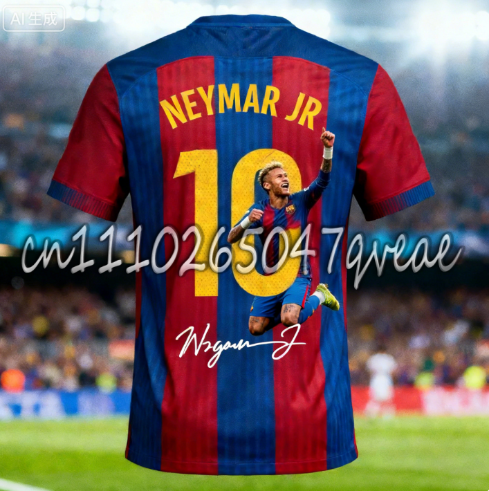 Nuova maglia estiva AI Neymar No.10 Barcelona 2026: leggendaria stampa di strisce rosse e blu
