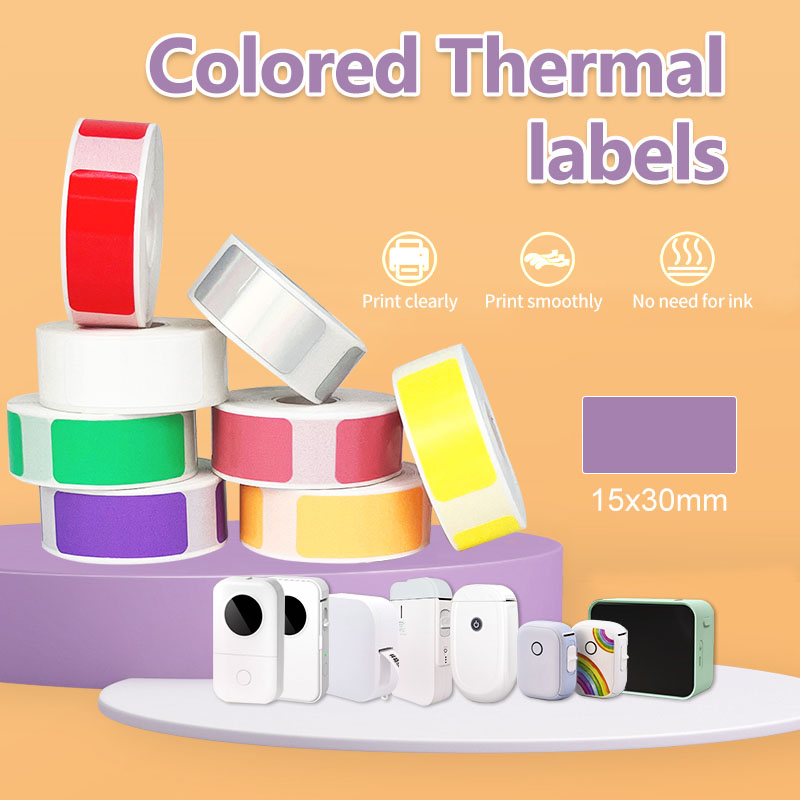 2/5rolls P15 P50 Thermal Label Sticker 15x30mm Self-adhesive Roll Colored Stickers Paper Label Tape Name Kitchen Office Sort Tag