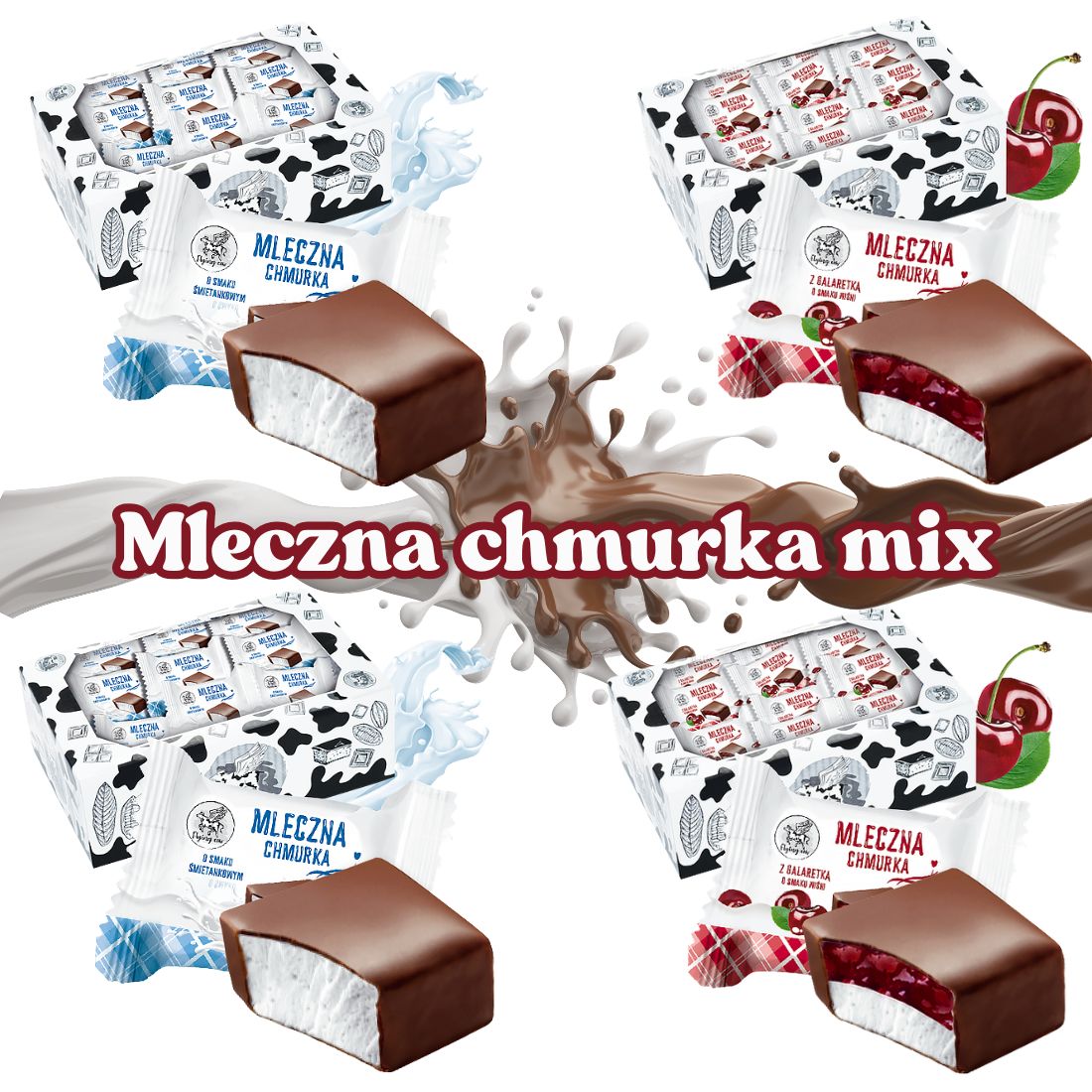 AX Mleczna chmurka ŚMIETANKA I WIŚNIA  4*1kg Pianki w polewie ABK