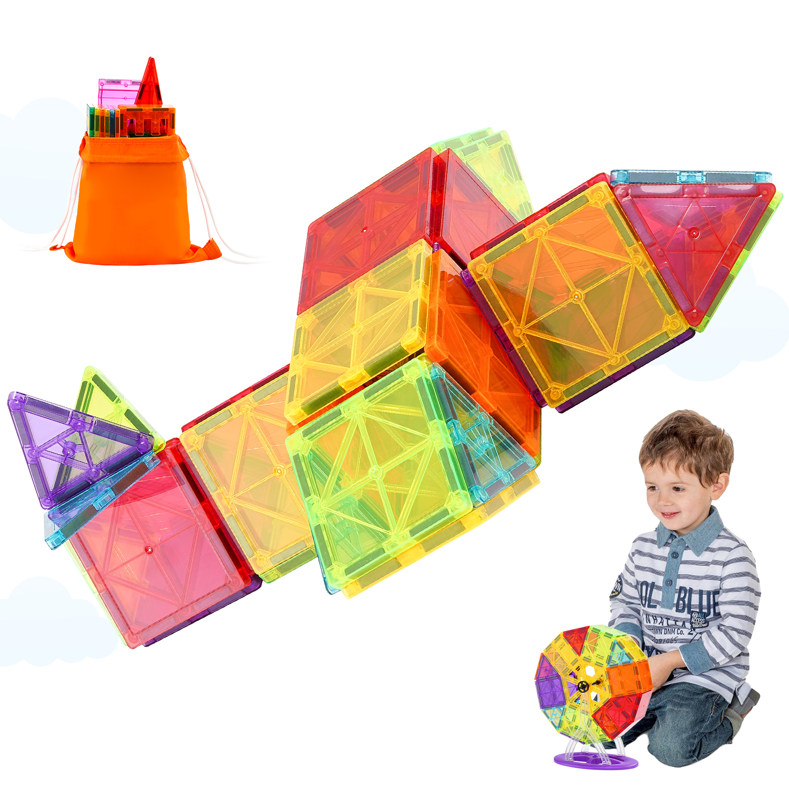 SucceBuy 121 Elementów Magnetyczne Klocki Zestaw Konstrukcyjny Puzzle Magnetyczne Płytki Chłopcy Dziewczęta Dzieci Zabawki Montessori Prezenty