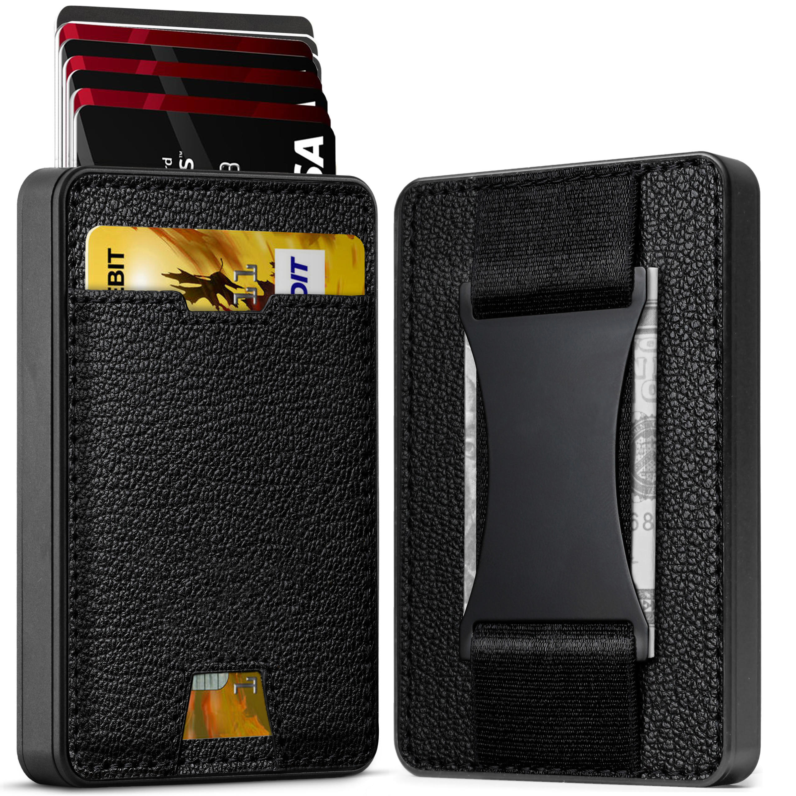 Wallet for Men Rotary and Automatic Push Out Credit Card Holder RFID Wallet Anti-Theft Business Card Holder PU Money Clip
