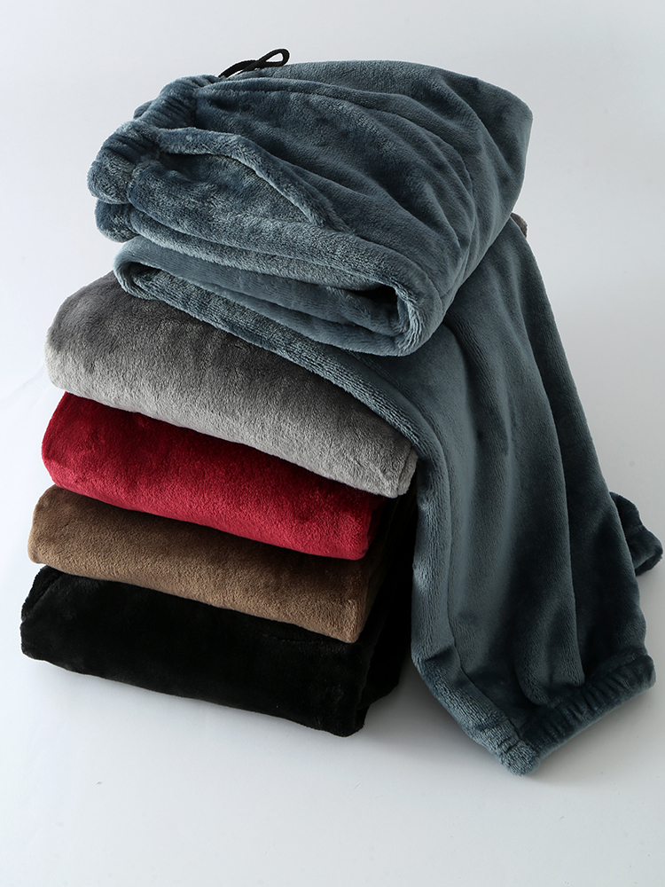 Thiened Flannel Sp Pants Men's Winter Loose Large Size High Waist Straight Leg Cuffed Fce Mid-Aged Coral Velvet Home ...