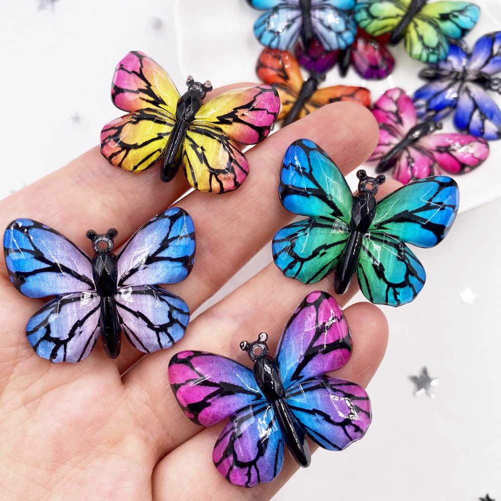 New 10pcs Resin Bling Colorful Crystal  Butterflies Flatback Rhinestone 1 Hole Ornaments DIY  Wedding Appliques Craft SM02