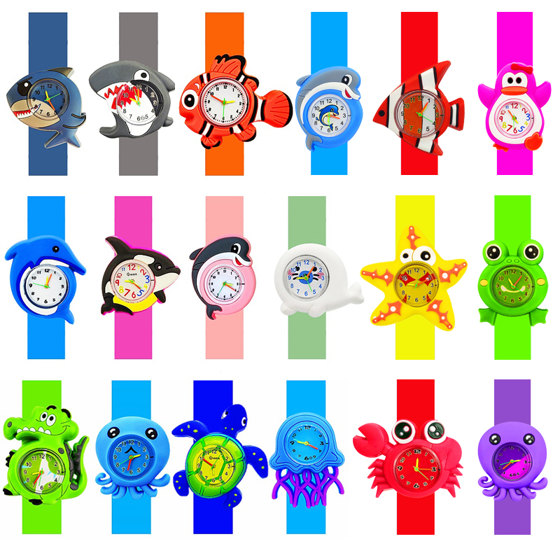 Relojes para niños con dibujos de delfines y tiburones, juguete rompecabezas para aprender el tiempo, pulsera, cocodrilo 3D, cangrejo, reloj electrónico Digital para niños