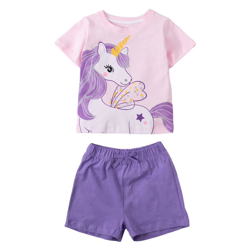 Kostum musim panas Little maven untuk anak perempuan setelan hewan Unicorn cetakan katun anak-anak perempuan Set pakaian butik anak-anak