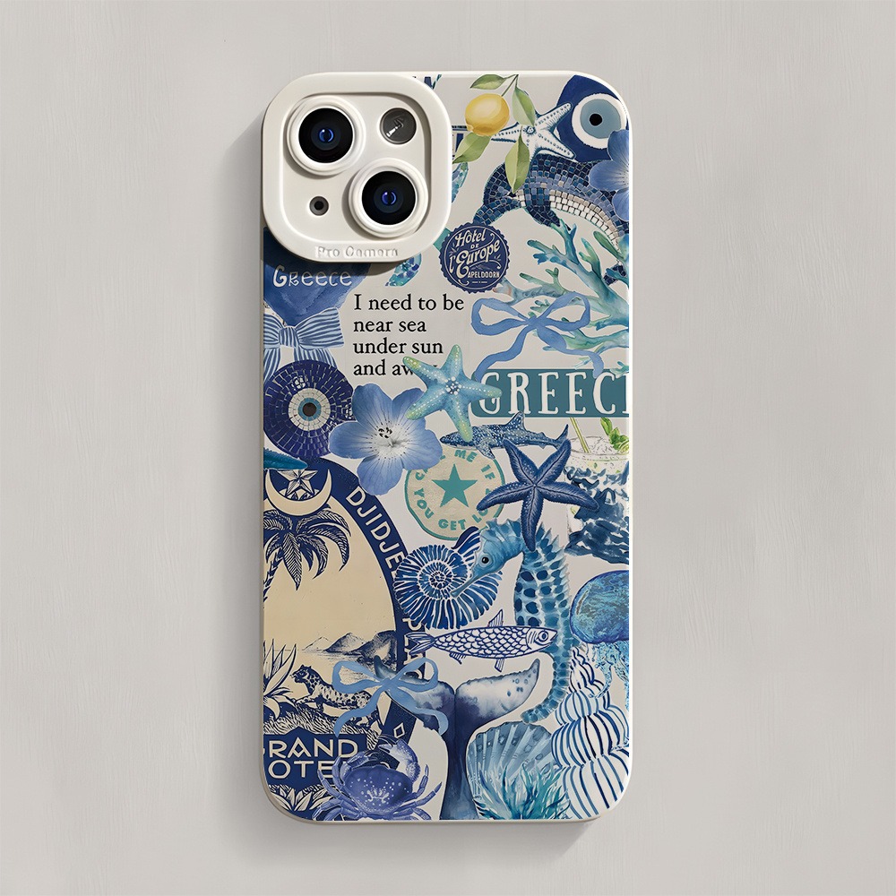 Kust Zee Ster Schildpad Kwallen Shell Zeewier Oceaan Telefoonhoesje voor iPhone 17 16e 16 15 14 13 12 11 Pro Max XS X 7 8 Plus Cover