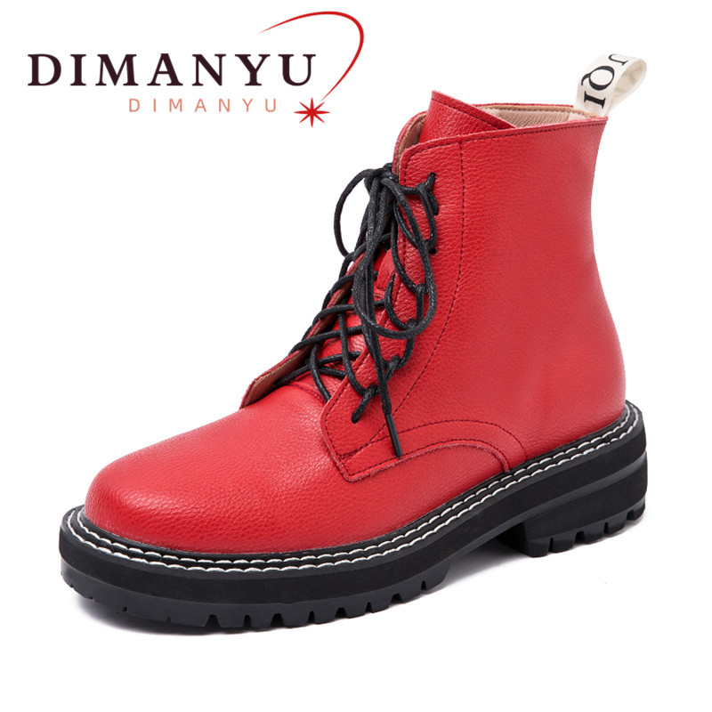 DIMANYU Women Ankle Boots 2026 New Genuine Leather Winter Thick With Fur Ladies Short Boots Motorcycle Ankle Boots Women