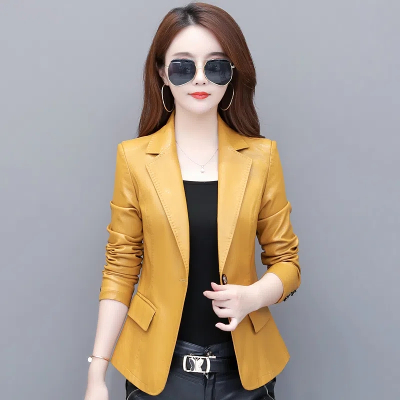Nova jaqueta de couro feminina 2023 primavera motocicleta jaqueta de couro feminino terno de couro curto blazer outerwear M-5XL