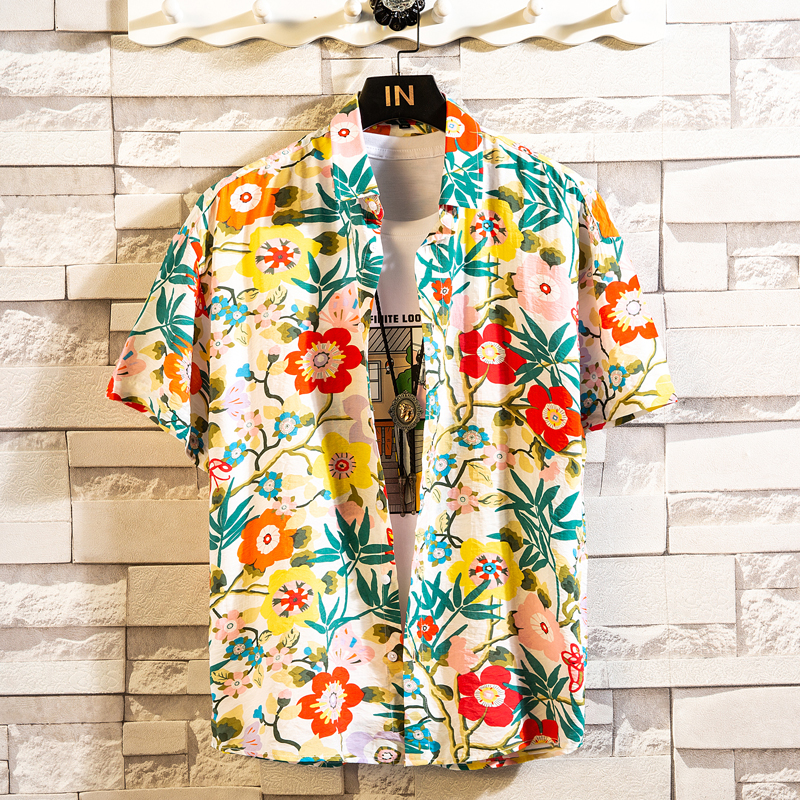 Verão de alta qualidade algodão masculino camisa havaiana impressa manga curta tamanho grande havaí praia camisas florais múltiplos 1037