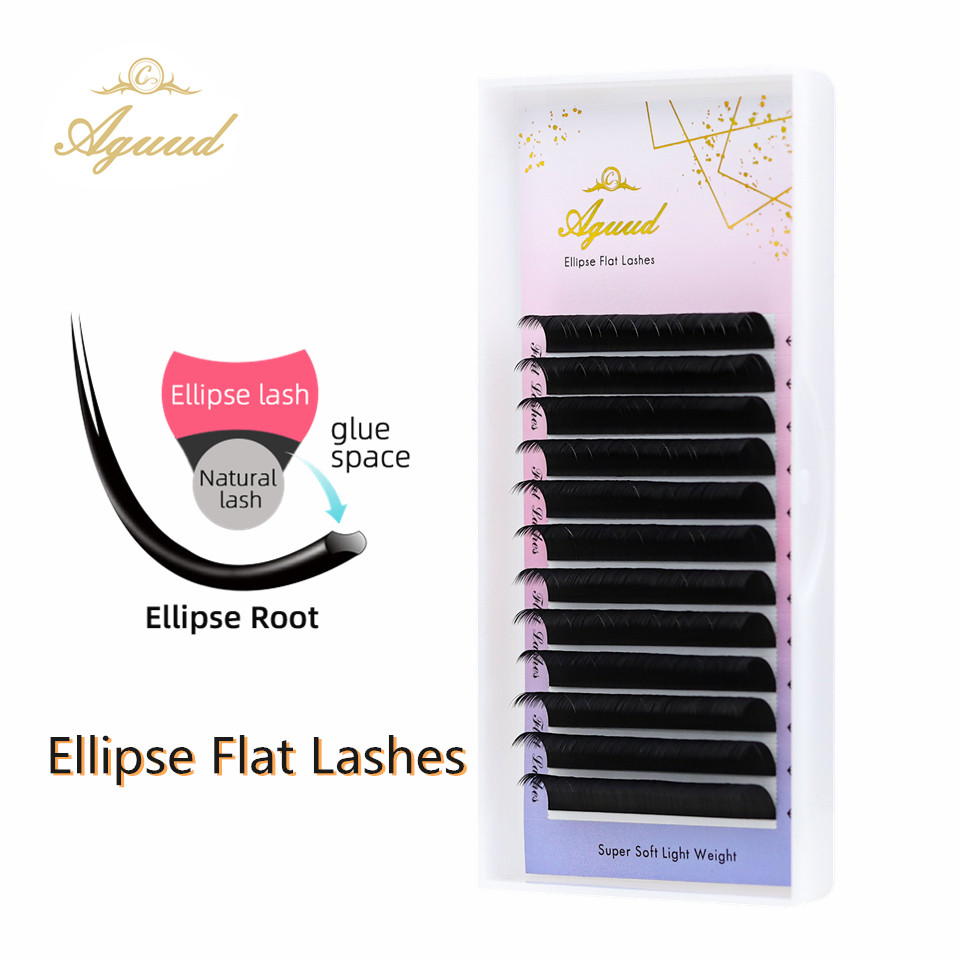 AGUUD mat noir foncé Ellipse cils plats 0.15 0.20 B C CC D DD Double pointe fendue individuelle plat faux cils maquillage cils