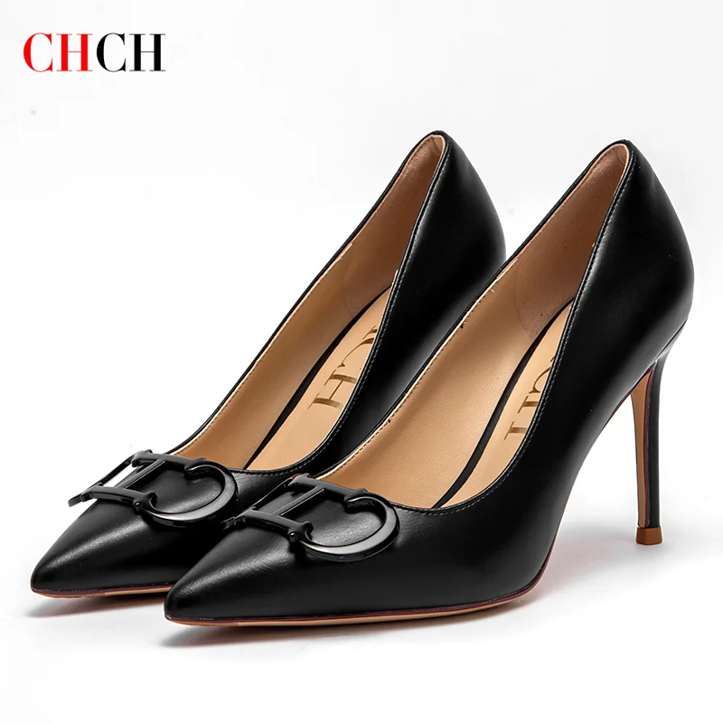 C-H Damenschuhe High Heels Neue spitze Metallschnalle Party Karneval Damenschuhe 9cm