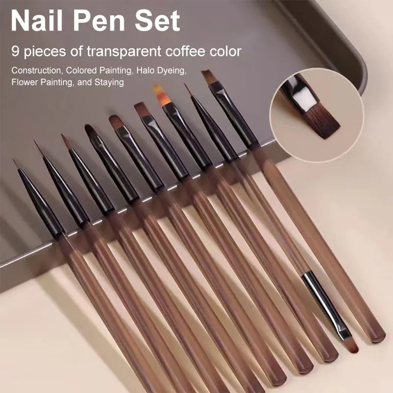 9PCS UV 젤 네일 브러쉬 라이너 DIY 페인팅 펜 매니큐어 아크릴 드로잉 브러쉬 네일 아트 디자인 네일 팁 디스플레이 페인팅 도구