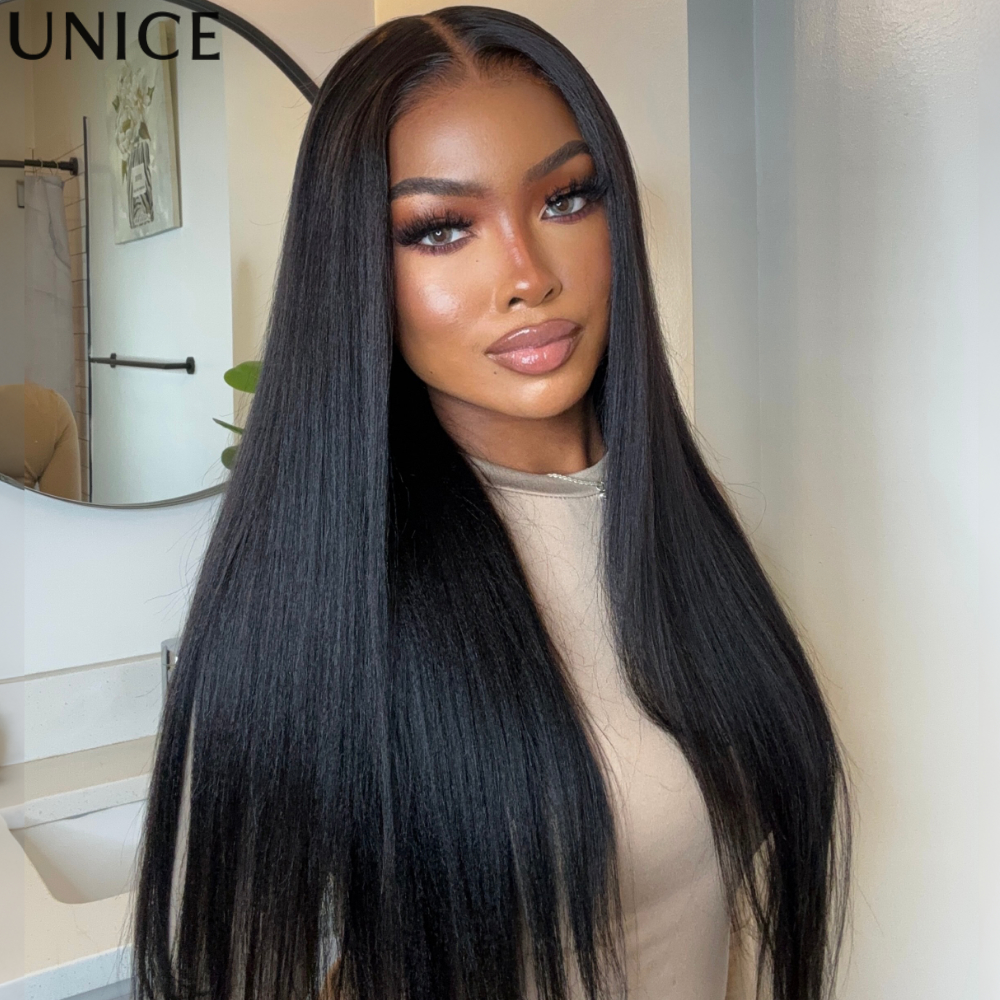 UNice 7x5 Bye-Bye Slip ™   Peluca Lacia Yaki con Cordón Ajustable, Pelucas de Cabello Humano 100%, Pre-cortadas, Pre-decoloradas, Sin Pegamento, para Principiantes
