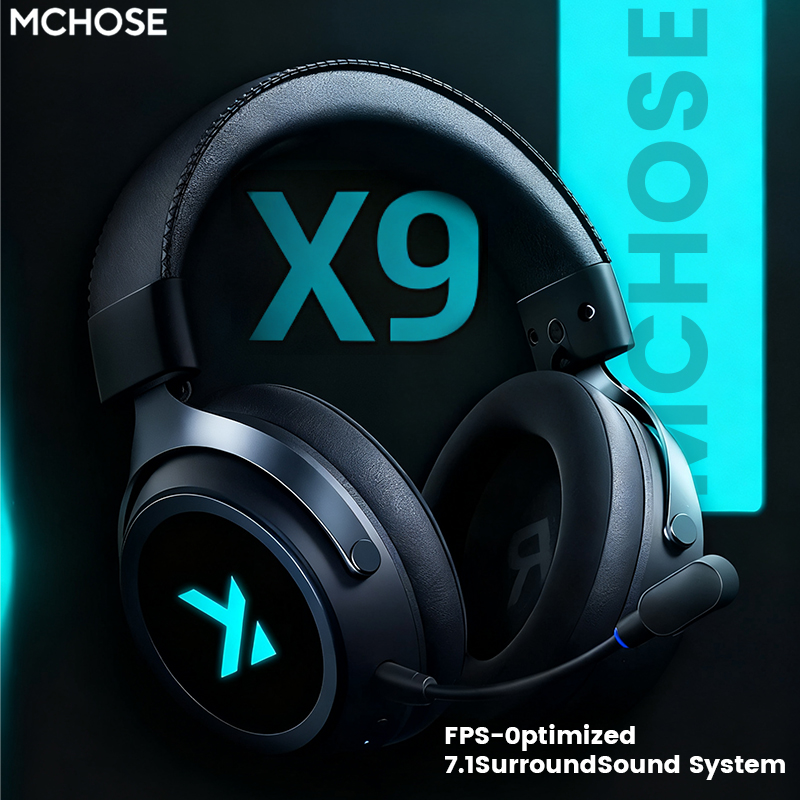 MCHOSE X9 Bezprzewodowy Zestaw Słuchawkowy Gamingowy 7.1 Bluetooth 2.4G Trzy Tryby 53mm Membrana Polimerowa z Folii Aluminiowej Zestaw Słuchawkowy eSports na Prezent