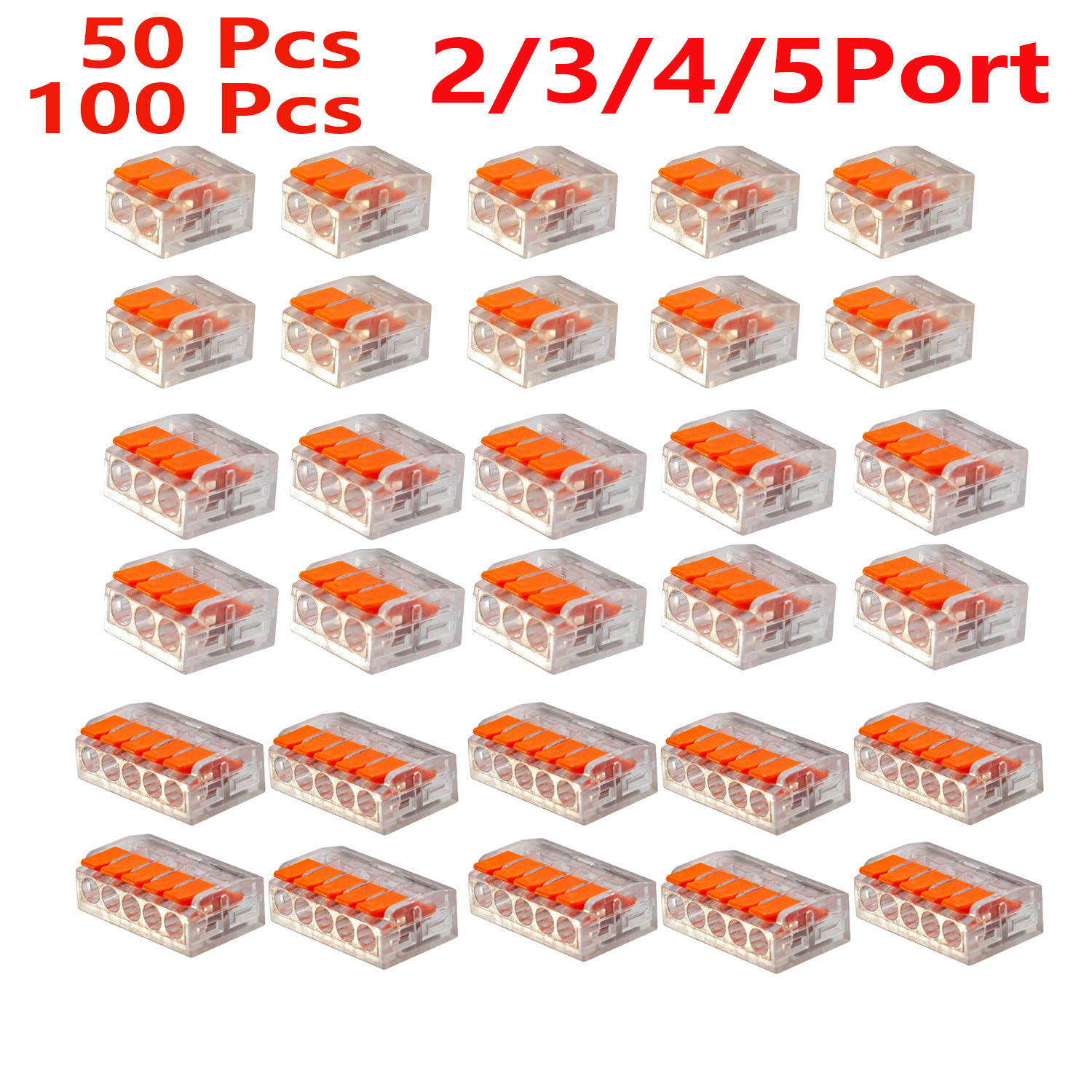 50/100 szt. Elektryczne szybkozłączki, zestaw narzędzi do łączenia kabli DIY (28-12 Awg), 2/3/4/5-portowe złącza elektryczne wtykowe