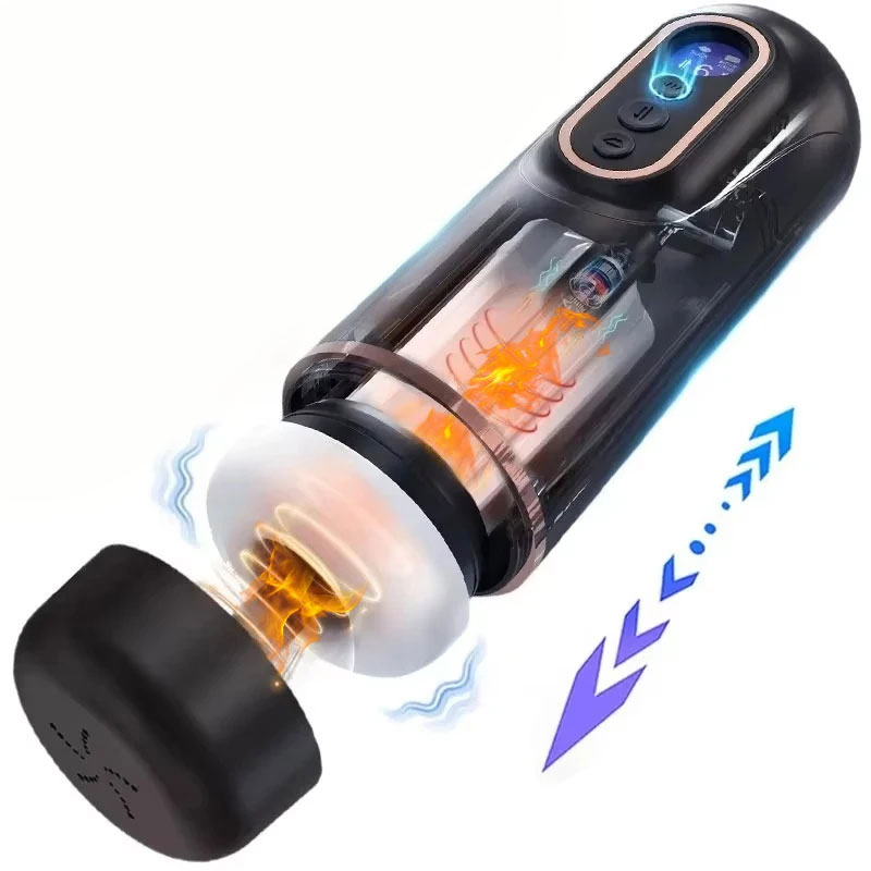 Masturbatore maschile con succhiatura telescopica automatica, vibrazione, riscaldamento intelligente, auricolare vocale sexy, giocattolo del sesso della fica tascabile per gli uomini