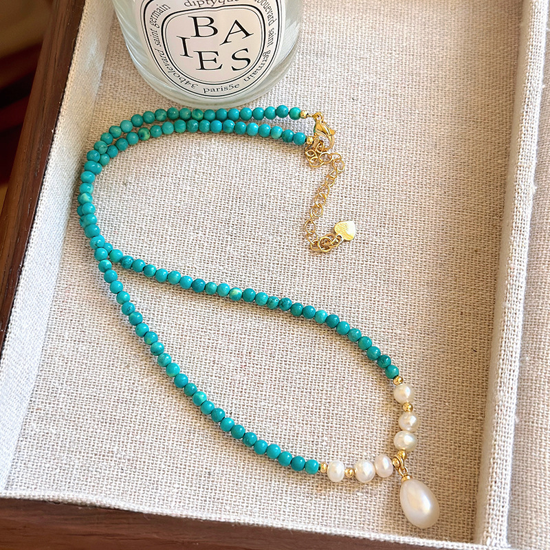 Hoge kwaliteit trendy natuurlijke zoetwaterparel en turquoise steen 14K goud gevuld dame hanger ketting sieraden verjaardagscadeaus 2026