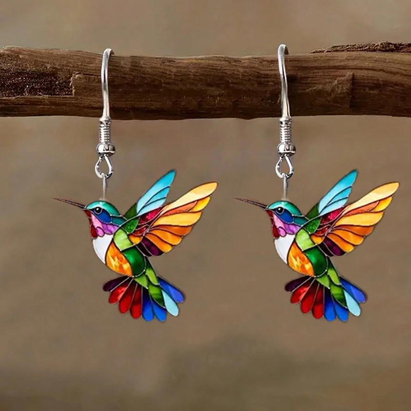 FTCY Pendientes acrílicos de colibrí para mujer, pendientes colgantes de pájaro coloridos de estilo Retro, regalos de joyería para mujer