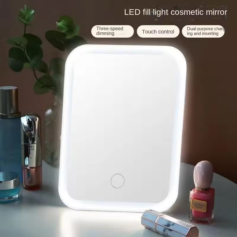 LED Touch Screen Makeup Mirror Foldable 3 Colors Dimmable Light USB Rechargeable Cosmetic Mirror Portable Folding Vanity Mirror