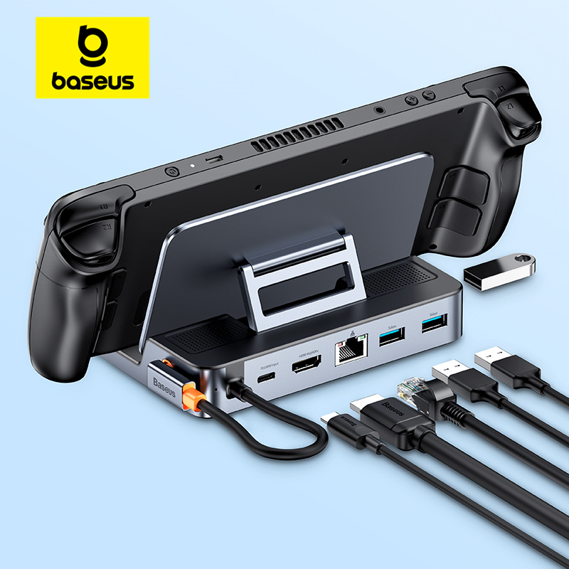 Baseus – Station d'accueil USB C pour Steam Deck, commutateur 6 en 1 de Type C à 4K @ 60Hz, Hub Gigabit Ethernet USB 3.0 compatible HDMI