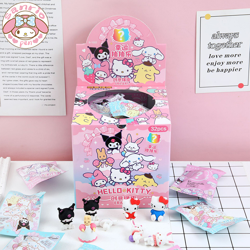 Sanrio Cartoon gumka gumowa 16/32 sztuk Kawaii studenci artykuły papiernicze Kuromi Hello Kitty 3d gumka czyste narzędzia szkolne prezenty dla dzieci
