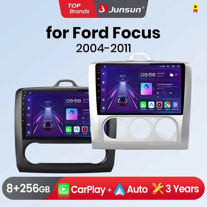 Junsun Bezprzewodowe Radio Samochodowe CarPlay Android Auto do Forda Focus 2 3 Mk2 Mk3 2004-2011 2 DIN Stereo Multimedialne z Wbudowanym Wentylatorem Chłodzącym Nawigacja GPS Sterowanie Kierownicą Bluetooth FM RDS DSP Ekran IPS Inteligentne Systemy Samoch