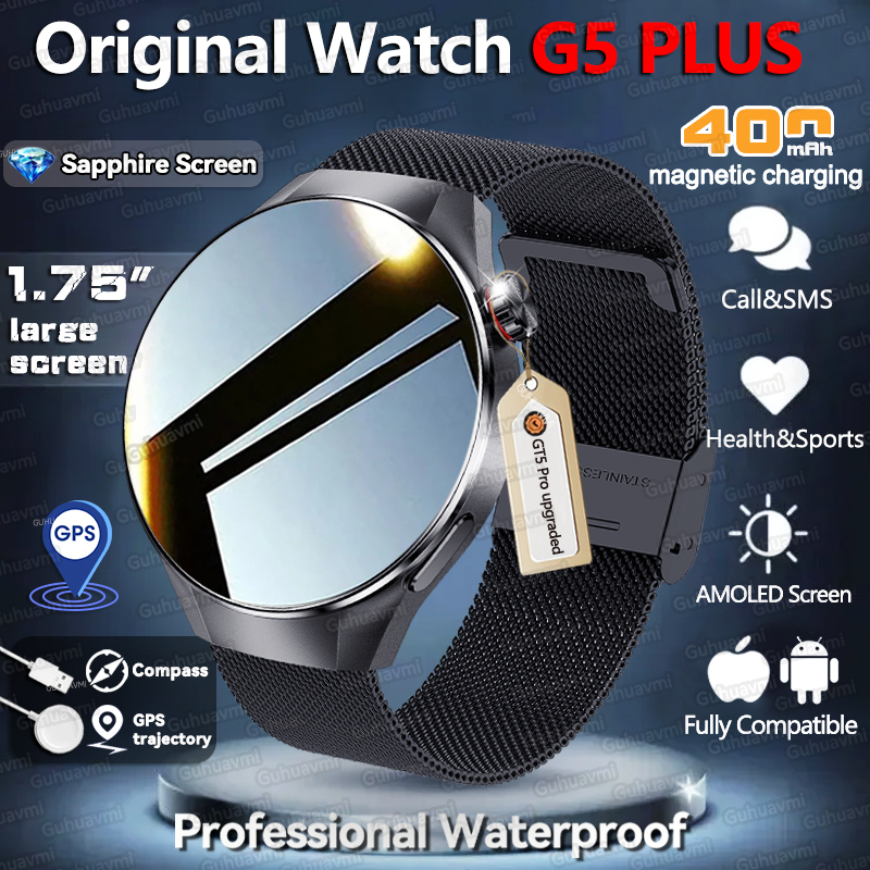นาฬิกาอัจฉริยะรุ่นใหม่ G5 PLUS สำหรับผู้ชาย พร้อม GPS แสดงเส้นทาง เข็มทิศ โทรผ่านบลูทูธ กันน้ำระดับ IP68 เหมาะสำหรับกิจกรรมกลางแจ้ง