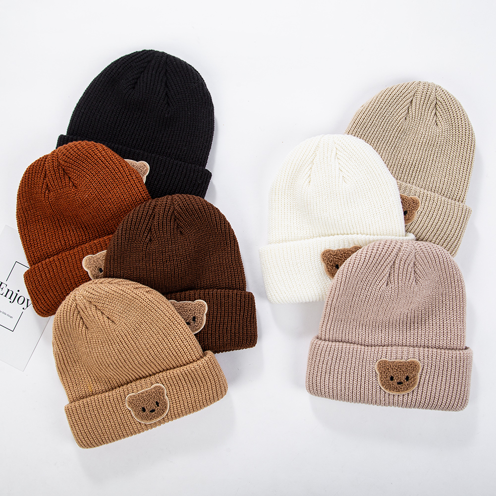 Gorros bonitos de oso de dibujos animados para bebés, gorros de punto suaves y cálidos para niños pequeños, gorros de Otoño Invierno para niñas, diademas