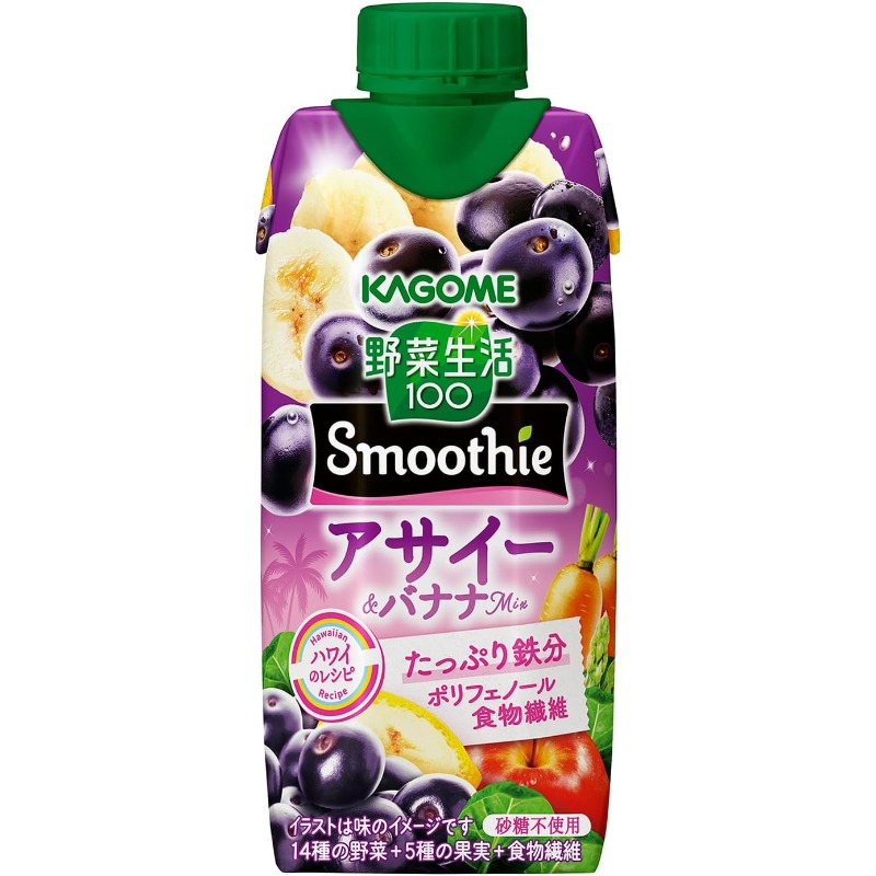 かごめ野菜ライフ100スムージー、アサイー＆バナナミックス、330ml×12本、送料無料