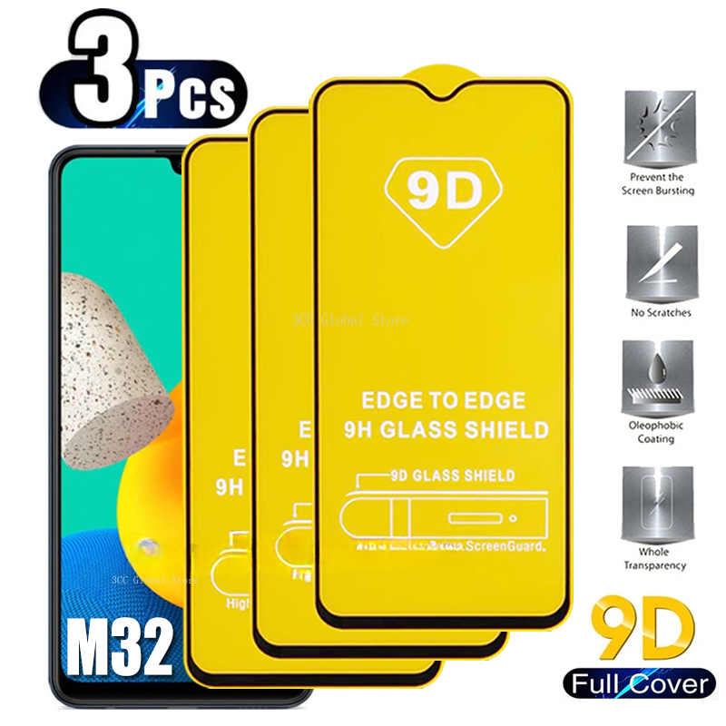 3 BH kaca tutup penuh 9D, untuk Samsung Galaxy M14 M54 M62 M13 M33 M32 M53 M23 M31S pelindung layar kaca untuk Samsung F62 M21 M51