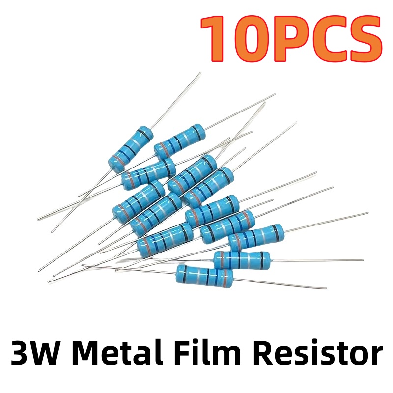 10 Uds 3W resistencia de película metálica 1% anillo de color 1K2K 10K 100 ohmios 120 ohmios 22K 220 4,7 K 470 1M