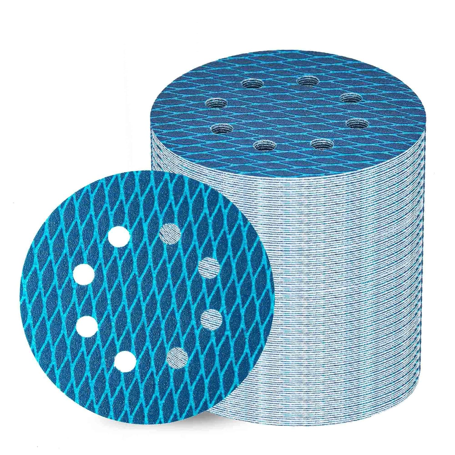Schleifpapier 5 Zoll 8-Loch Schleifscheiben mit Klettverschluss für Holz und Metall, Blaues Aluminiumoxid Anti-Blockier-Schleifpapier