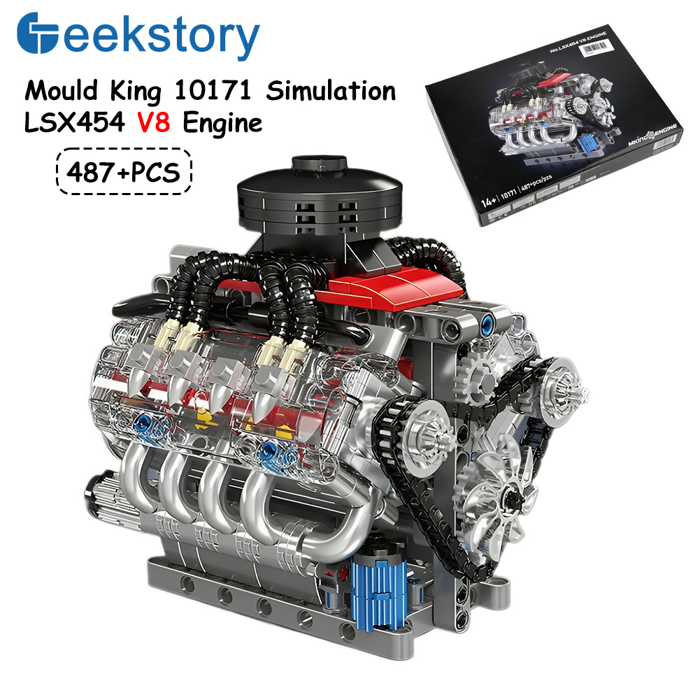 Mould King 10171 LSX454 V8 Engine Motorized Simulation Model Electrically Drive Building Blocks Technical Car Parts Toy(487+pcs)