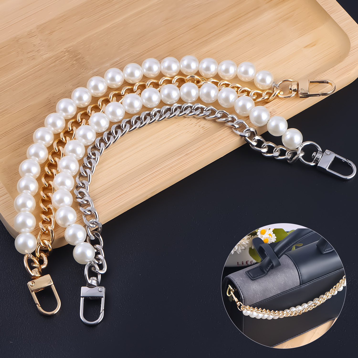 Cadena de bolso de perlas, asa corta, correa de cadena de repuesto, cadena de hombro de Metal, accesorios de cadena para bolsos, 1 Uds.