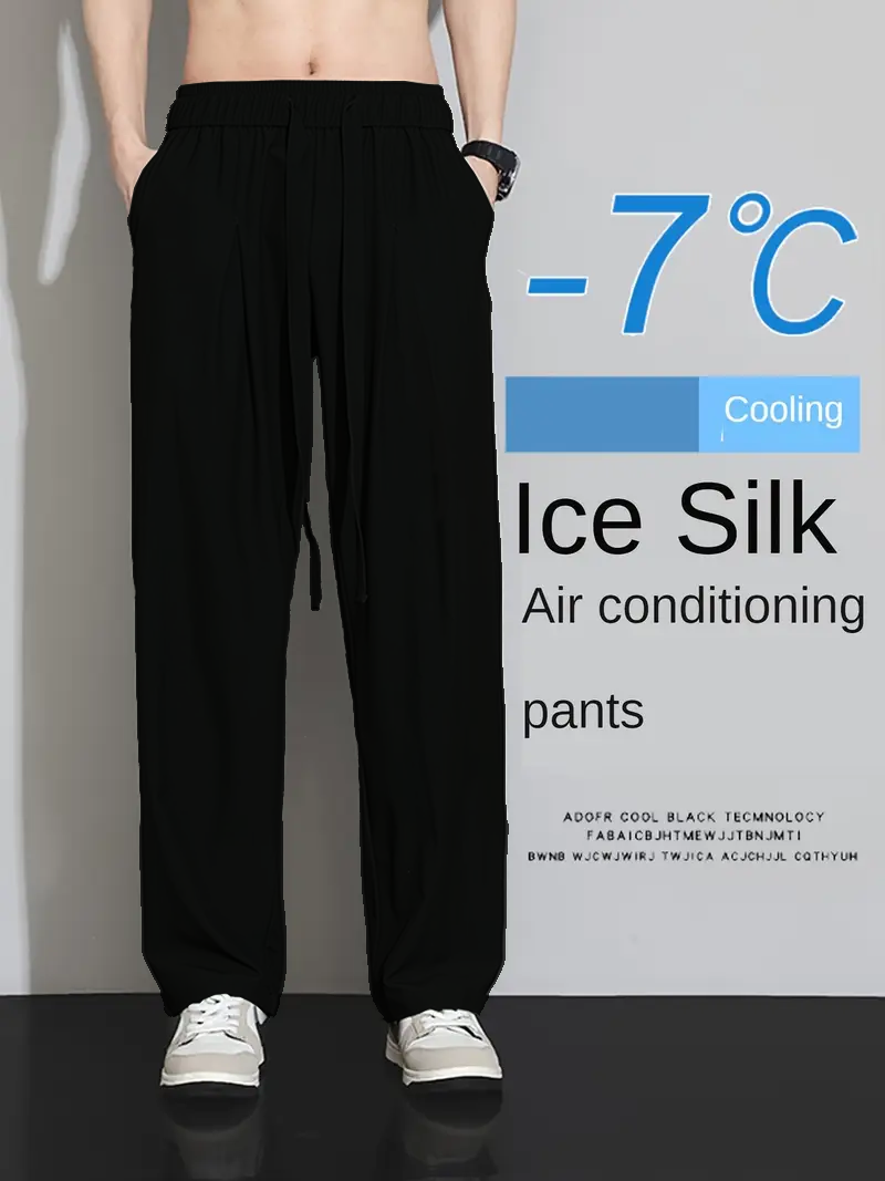 Nuovi Arrivi Estivi: Pantaloni Larghi da Uomo in Seta Ghiaccio - Neri, Leggeri, Traspiranti e ad Asciugatura Rapida (Esclusiva Transfrontaliera)