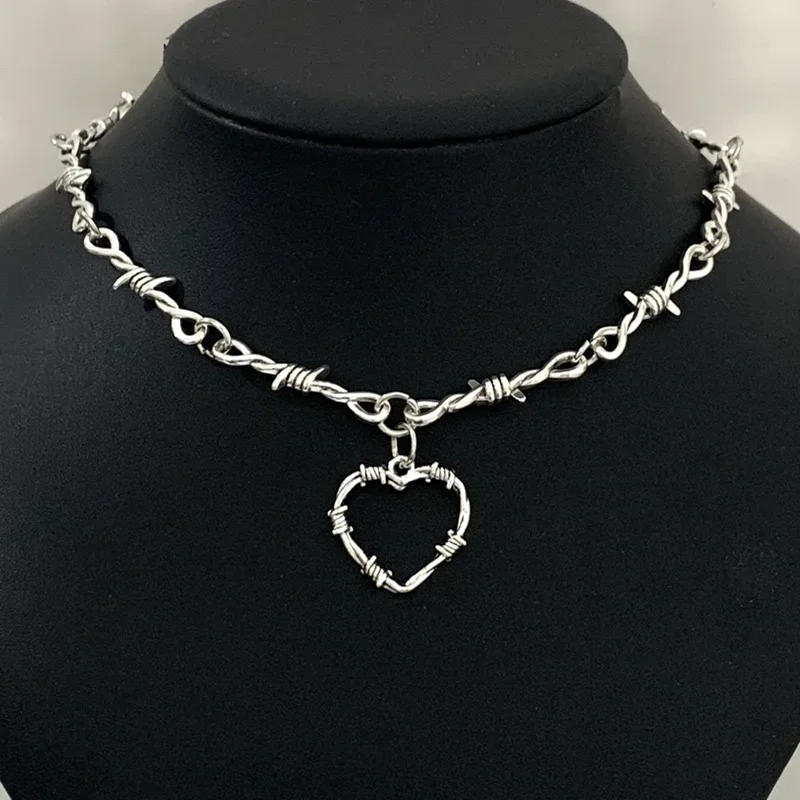Mały drut Brambles żelazne serce Choker naszyjnik dla kobiet Hip-hop gotycki styl punkowy drut kolczasty małe ciernie łańcuszek Choker prezenty