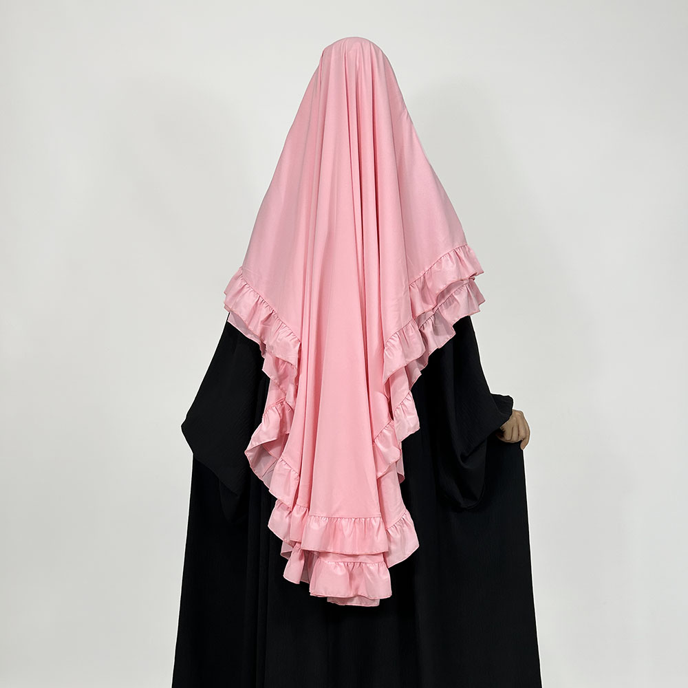 Novo cáimar de chiffon com babado de duas camadas com cordas niqab de alta qualidade leve respirável atacado véu de oração muçulmano hijab