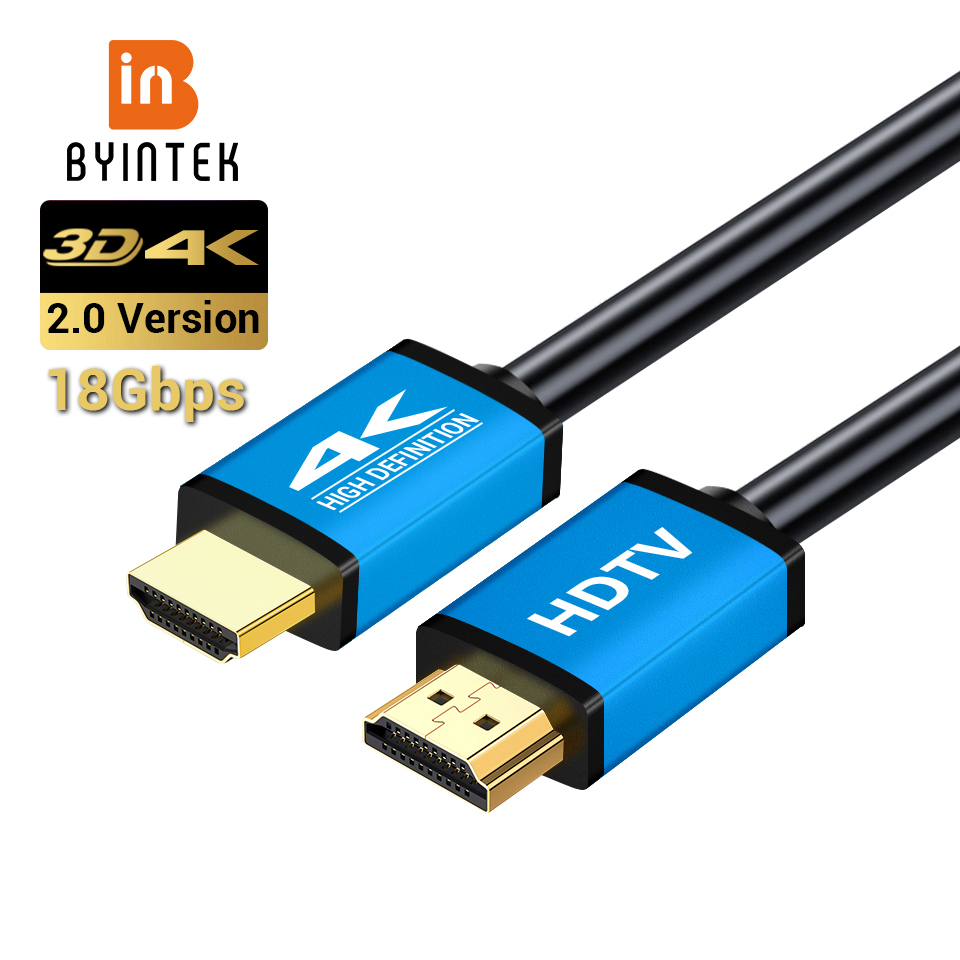 BYINTEK 1.5m 5m 5FT 15FT 2.0 3D 4K HD สําหรับ 1080P โปรเจคเตอร์ทีวีคุณภาพอินเทอร์เฟซชุบทอง 19 + 1 แกนทองแดง