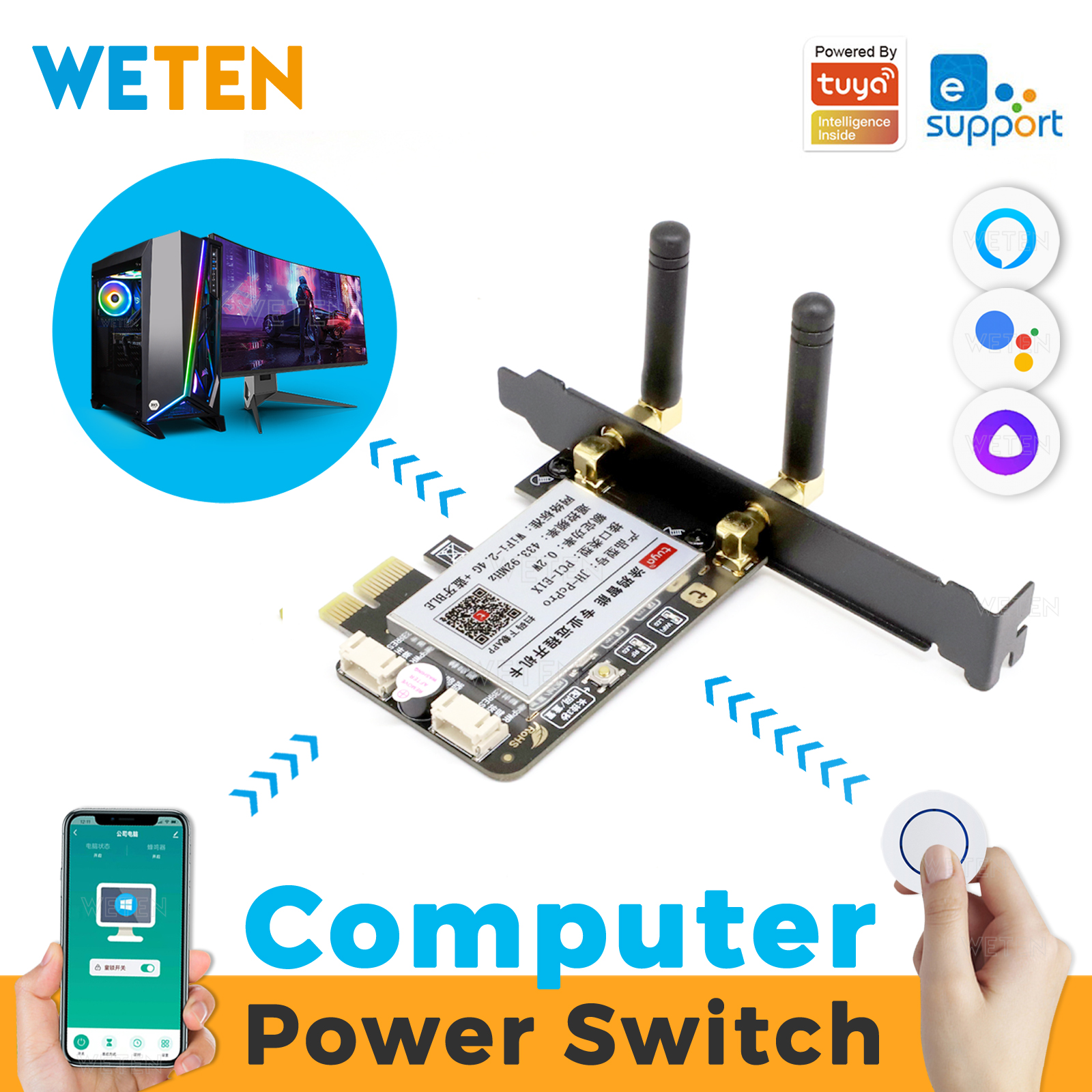 Karta USB PCIe Tuya EWeLink Wifi do resetowania komputera, zdalne sterowanie przez aplikację, obsługa Alexa i Google Home, do komputerów stacjonarnych.