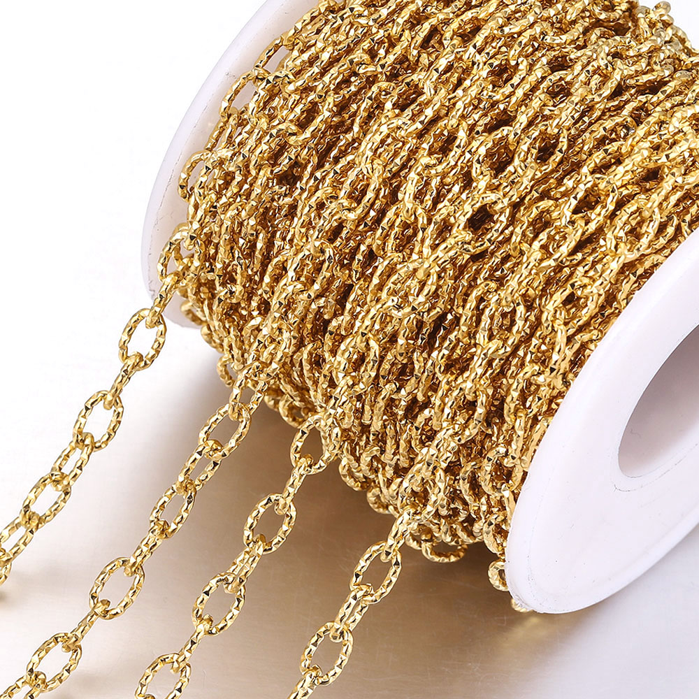 1meter Width 5 Stainless Steel Plated Gold Oval Cross Chain Embossed Roll Cuban Chains for DIY Necklace Jewelry Making Supplies