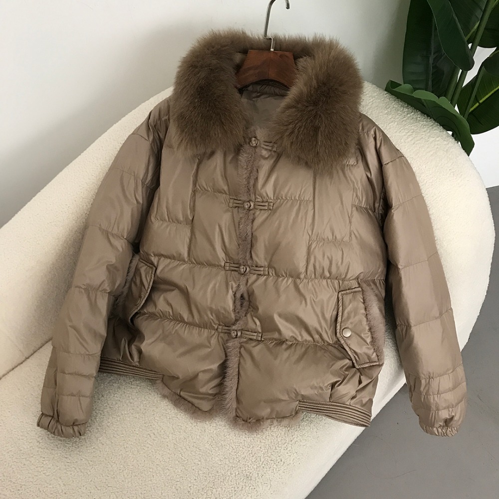 Echte Fox Nerts Bontkraag Jas Winter Vrouwen Wit Eend Donsjack Dames Korte Warme Puffer Dames Losse Vintage Parka Bovenkleding